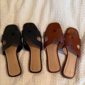 Elegant Black and Brown Women's Slide Sandals